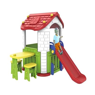 MYTS Indoor all in 1 playhouse with activity area & side table & chair + slide for kids red